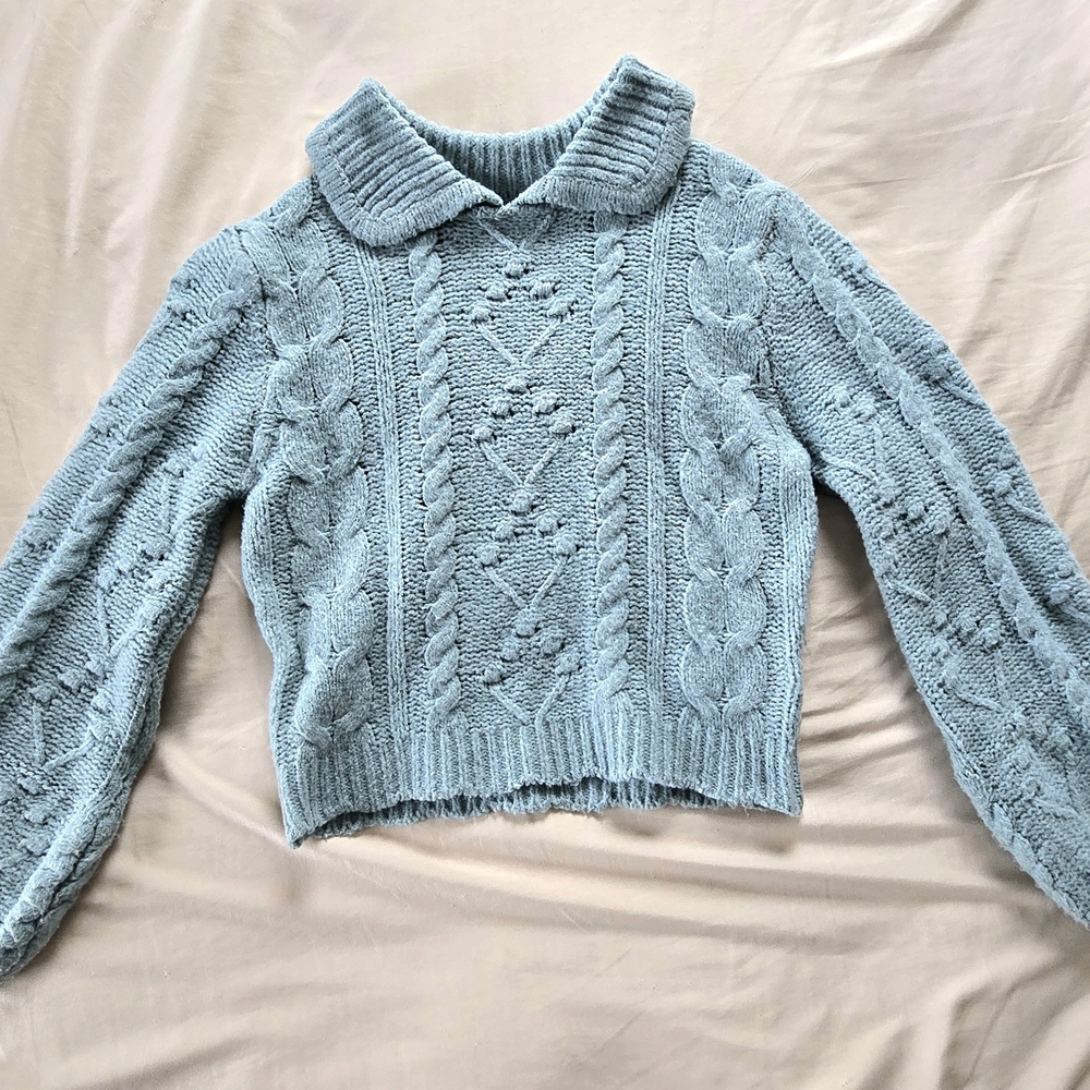 Women's Blue Cable Knit Sweater